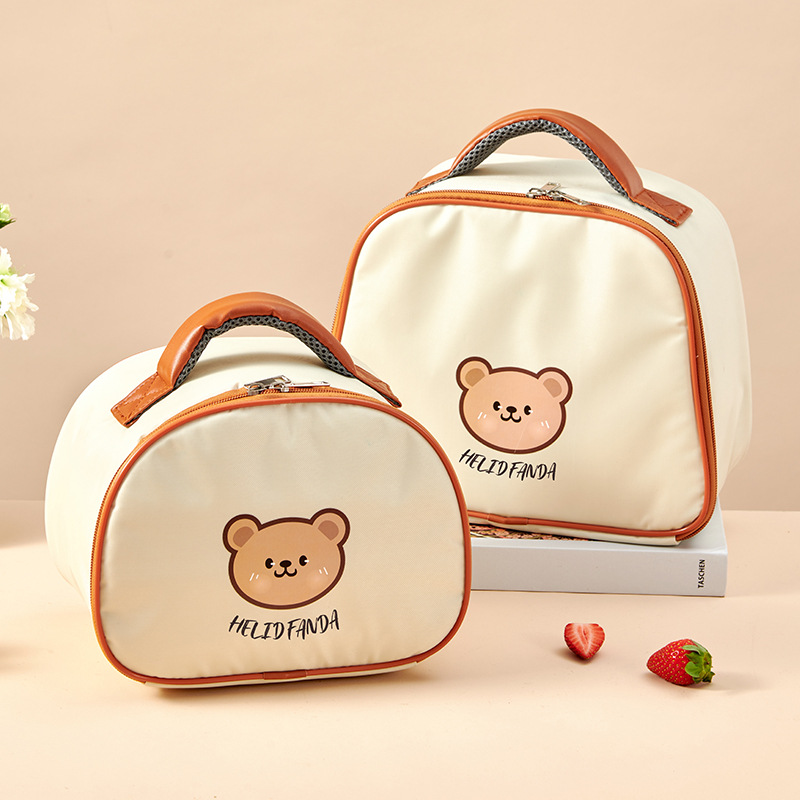 1set Portable Cute Bear Pattern Kids' Lunch Box With Bag And