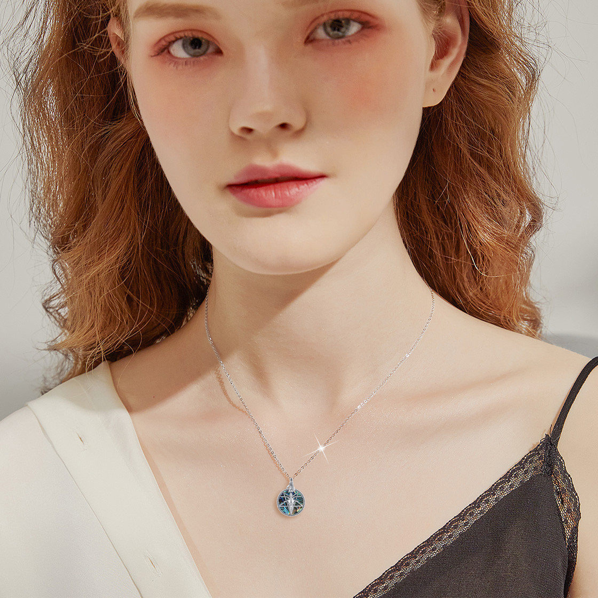925 Sterling Silver Satanic Necklace with Abalone Shell