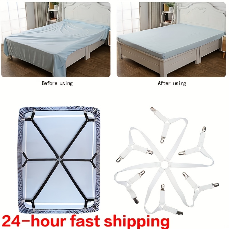8pcs Fitted Sheet Clips - 2 Sets Bed Sheet Holder Straps with 3 Non-Slip Clips, Upgrade 3-Bands Mattress Clips for Sheets, Premium Mattress Sheet