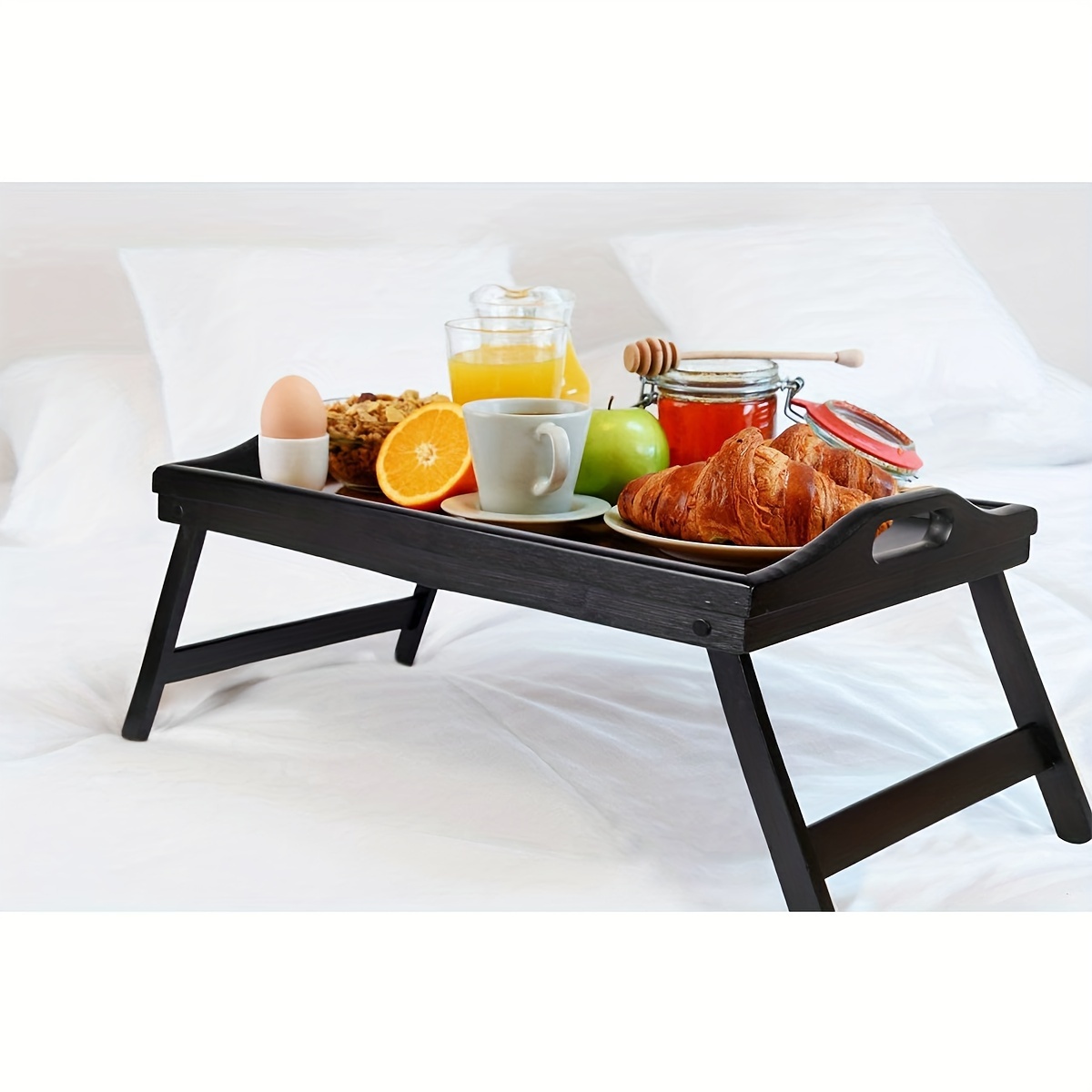 Bandeja de cama con patas plegables, bandeja de comida para desayuno,  escritorio portátil de bambú, mesa de madera para servir cena, té y TV  (A-gris) : Hogar y Cocina 