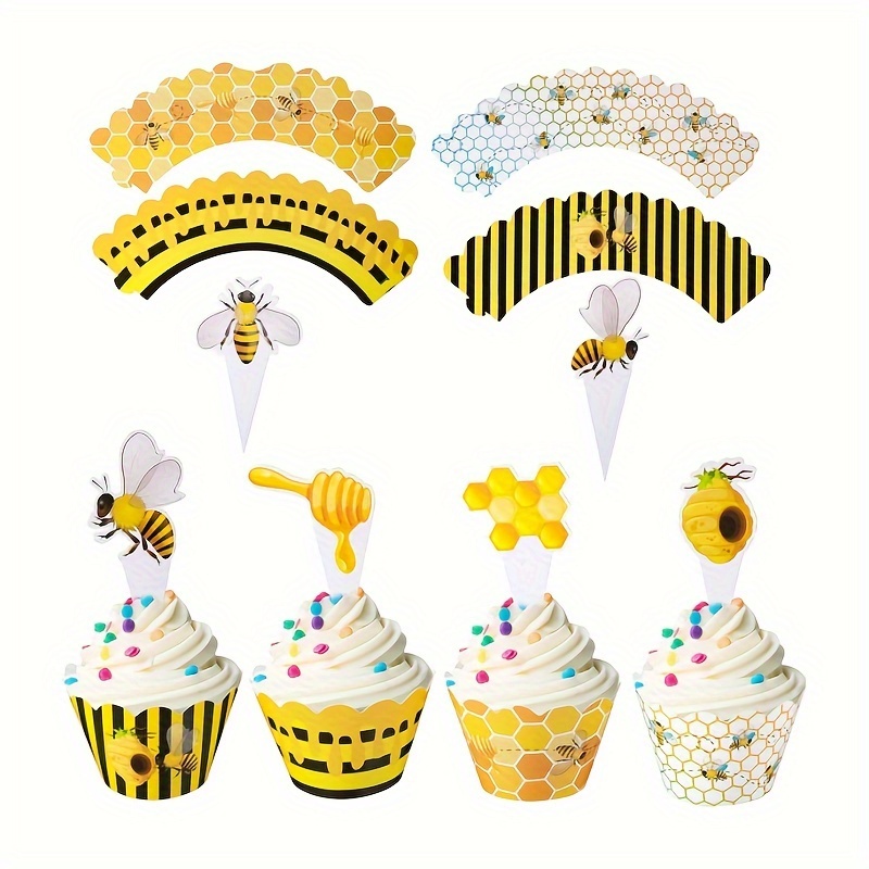 36 PCS Bumble Bee Cupcake Toppers Double Sided Flower Sweet Bee Honeycomb  Cupcake Picks Flower Oh Babee Cake Picks for Bee theme Baby Shower Kids  Boys