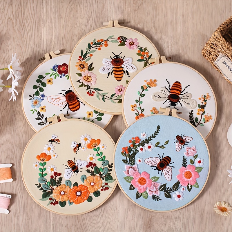 Diy Embroidery Kit For Beginners Flower Bee Butterfly Insect - Temu