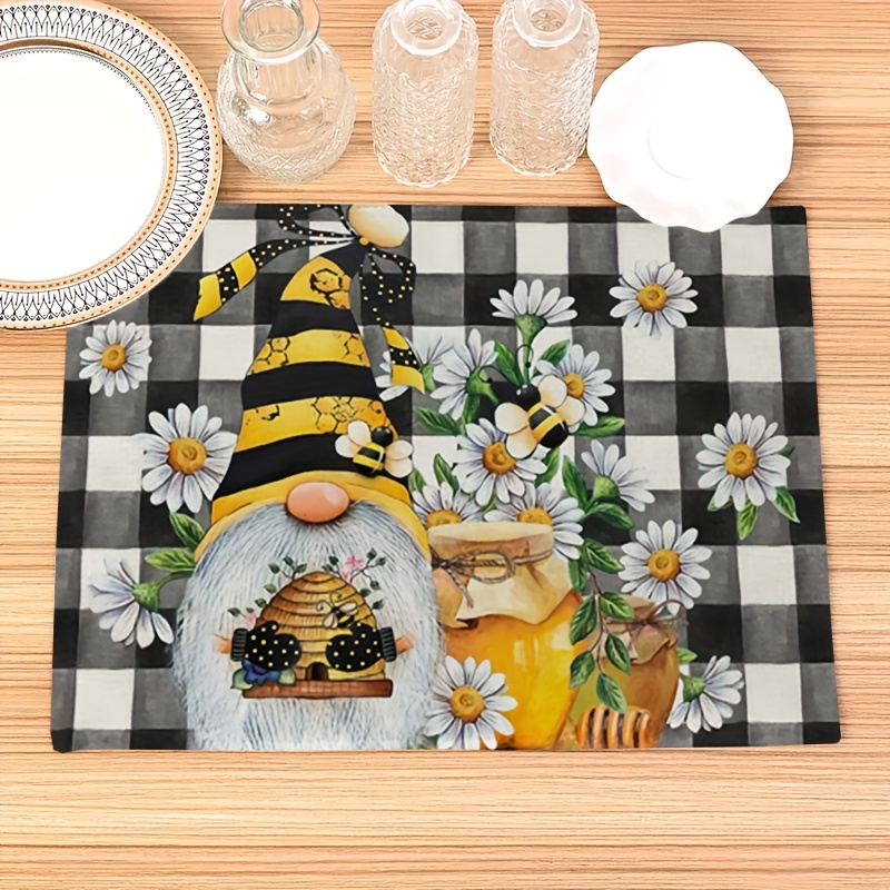  Juego de 6 manteles individuales florales de gnomos para mesa  de comedor, manteles individuales de PVC lavables, manteles individuales de  plástico de vinilo tejido, manteles individuales de mesa de comedor de