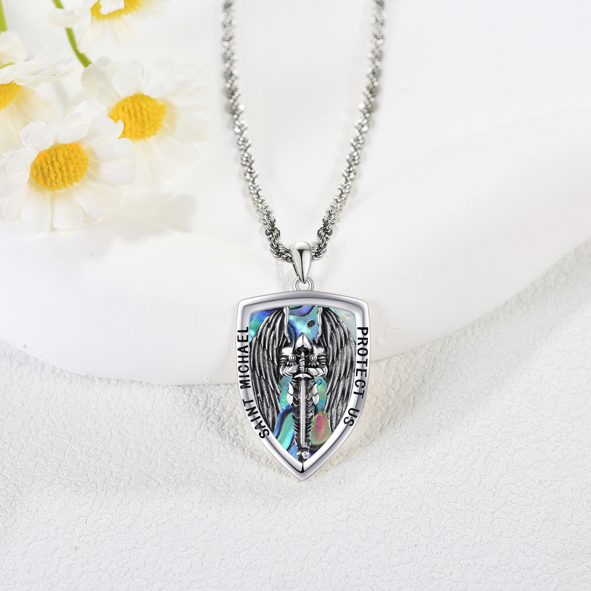 Saint Michael Necklace, Sterling Silver Pendant