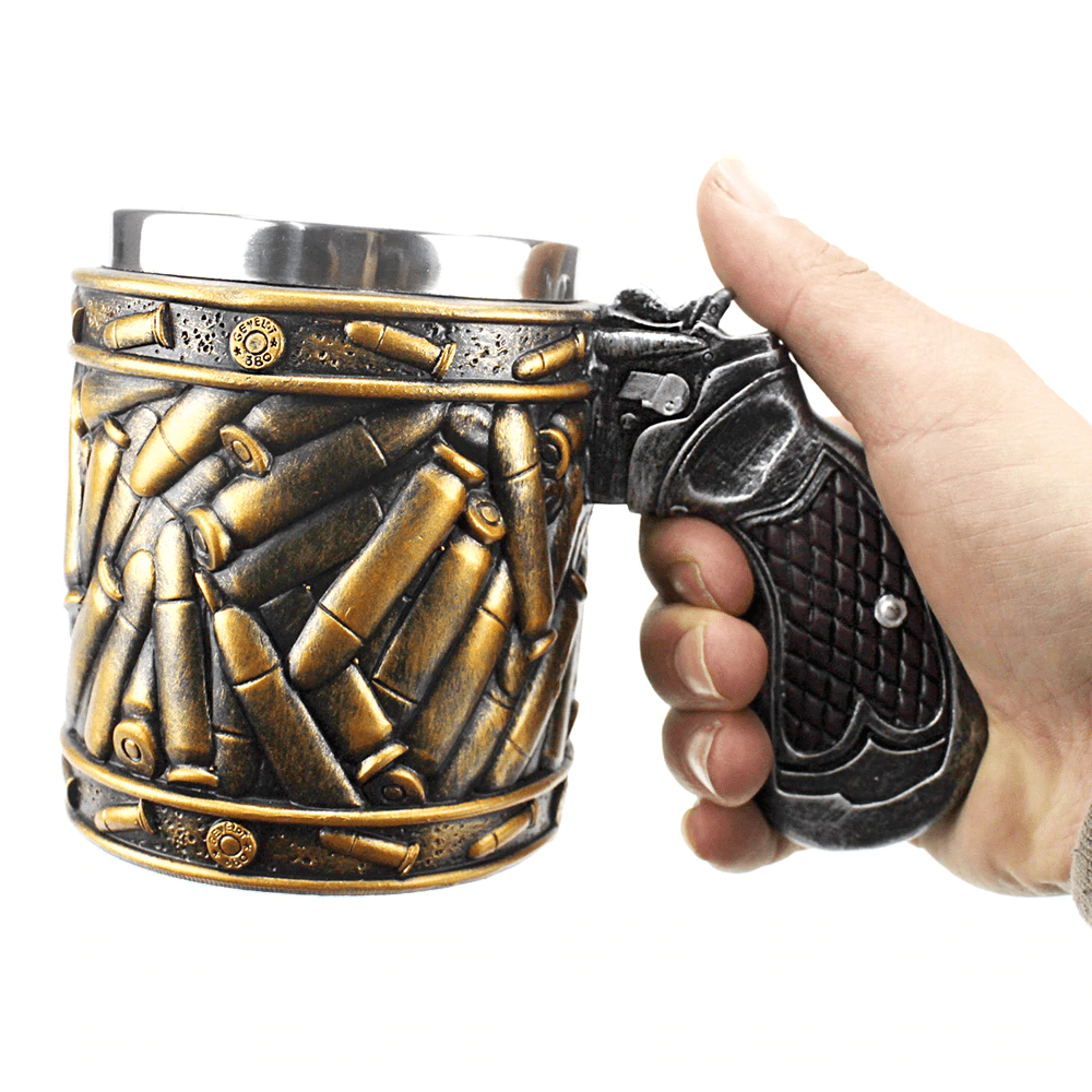 1pc, Bullet Beer Mug With Pistol Handle, Stainless Steel And Resin Coffee  Mug, 400ml/13.5oz Gun Coffee Cups, Vintage Water Cups, Summer Winter Drinkwa