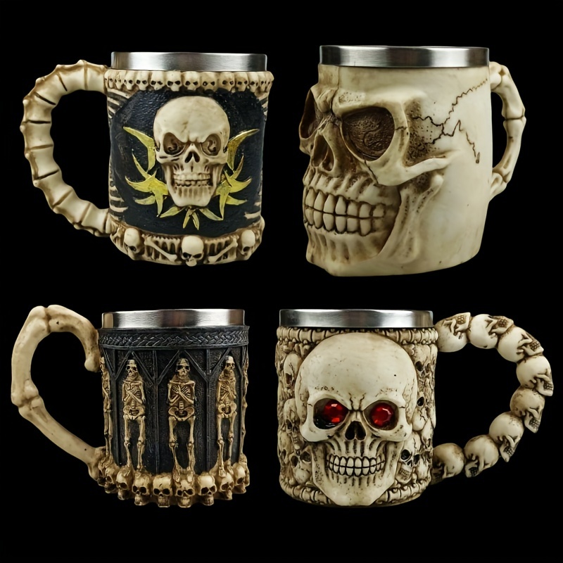 Skull Punk Style Glass Mason Jar With Handles Lid And Straw - Temu