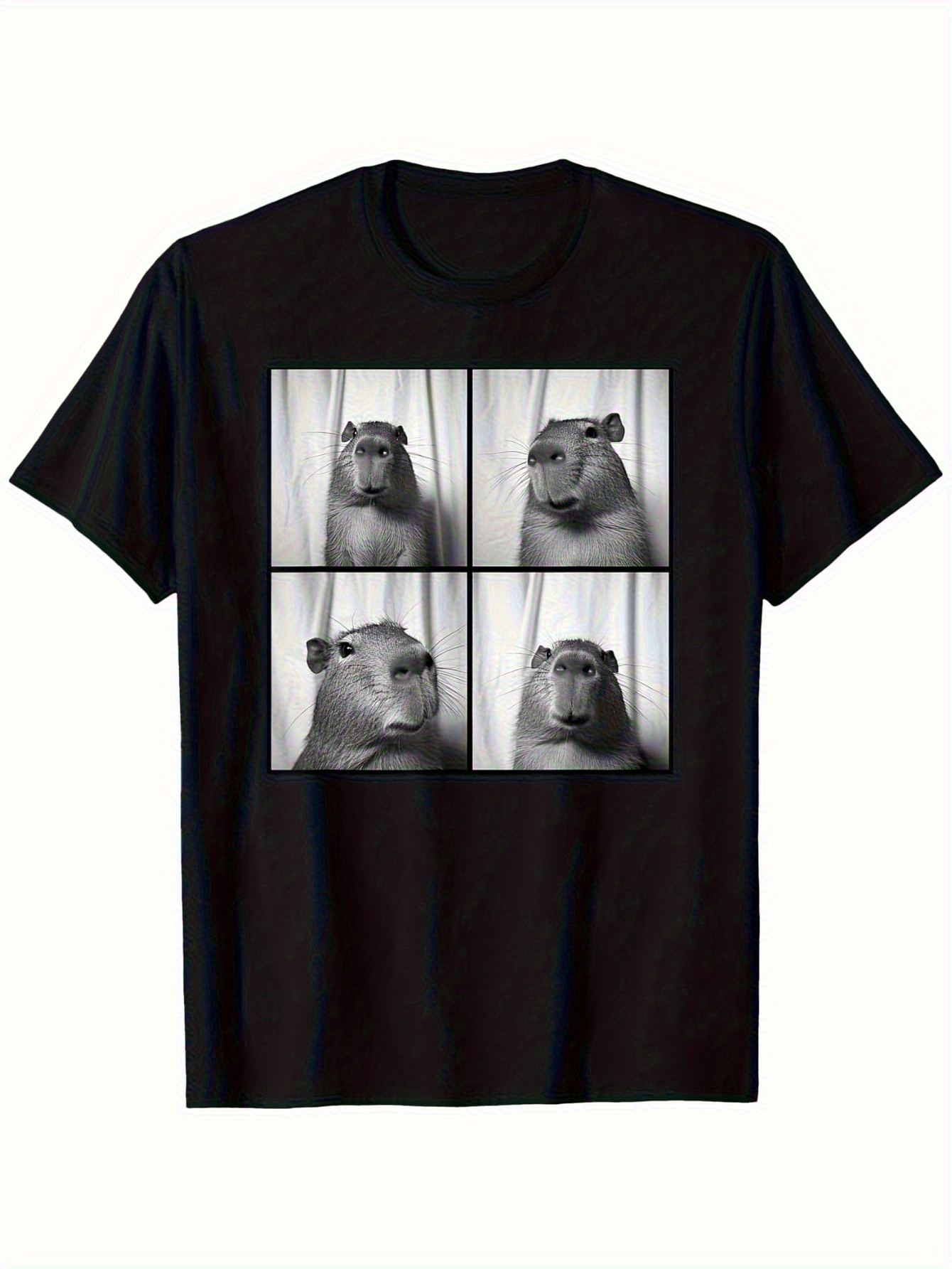 Tricou Amuzant cu Capibara - Tricou 4 Panouri Grafice Animale (Imprimare Față/Spate), 100% Bumbac Moale și Respirabil, Unisex pentru Barbati si Femei (S-XXXL), Costum Casual de Petrecere și Îmbrăcăminte Relaxată – Cadoul Perfect Pentru Iubitorii Animalelor