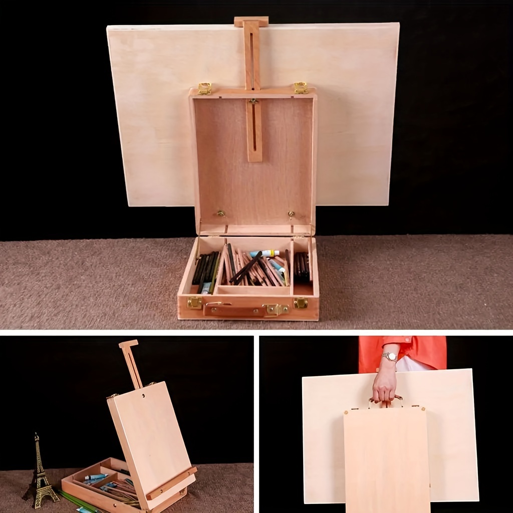  Caballete de mesa, soporte de pintura de escritorio con cajones  de almacenamiento de manualidades para artistas o principiantes, caja de  mesa de arte de madera para dibujar y dibujar (tamaño: 15.7