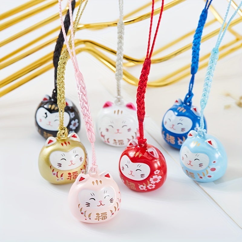 1pc Durable Soft Clay Cute Keyrings & Keychains With Ceramic Lucky Cat For  Men's Gift Car Keychain Bag Pendant And Ornament(Pink Green)