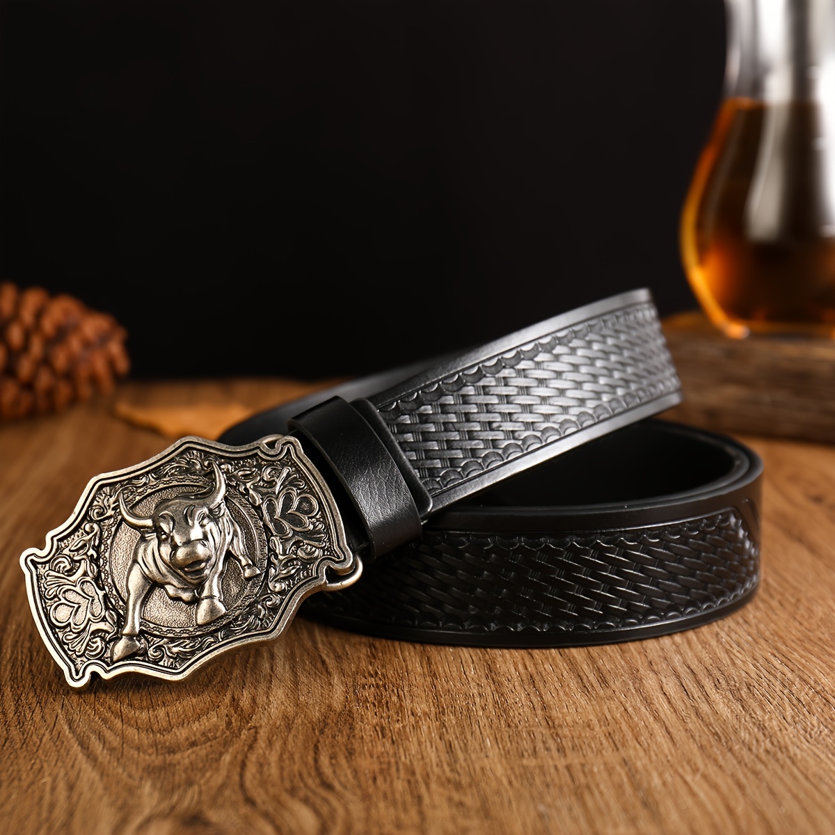 Western Large Buckle Bull Head Embossed Rivet Belt, Trendy Versatile Men's  Belt - Temu