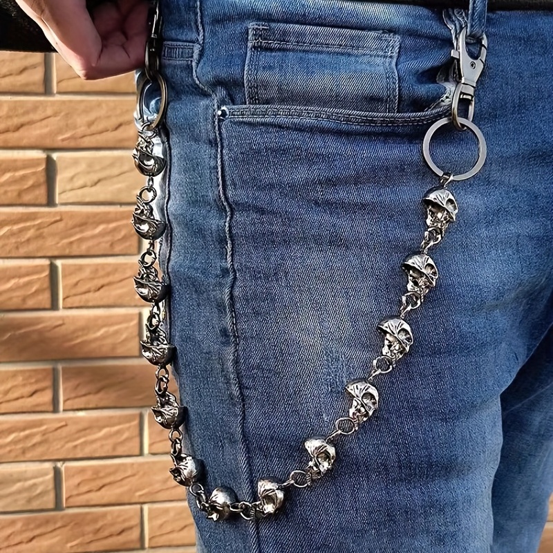 Silver Grey Hip-hop 1pc Pants, Trousers Jeans, Men's Rivet Pant Chain Street Metal Trouser Key Chain Punk Waist Chains Belt for Accessories for Men