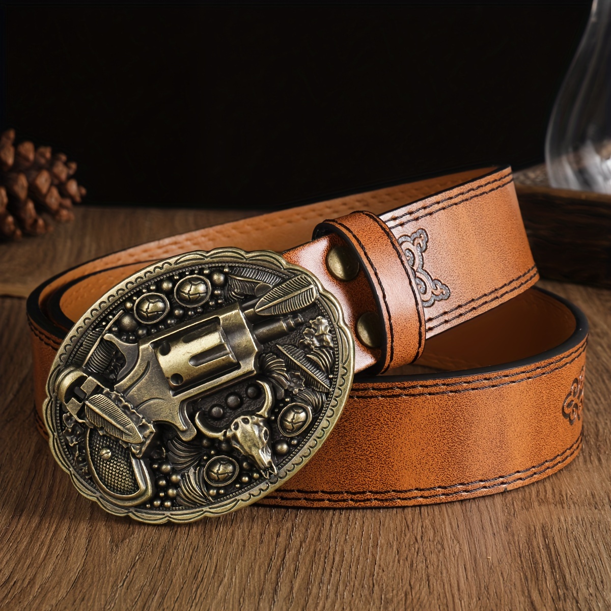 1pc Cowboy Skull Head Big Board Buckle Belt, Trendy Versatile PU Leather  Belt For Men, Ideal choice for Gifts