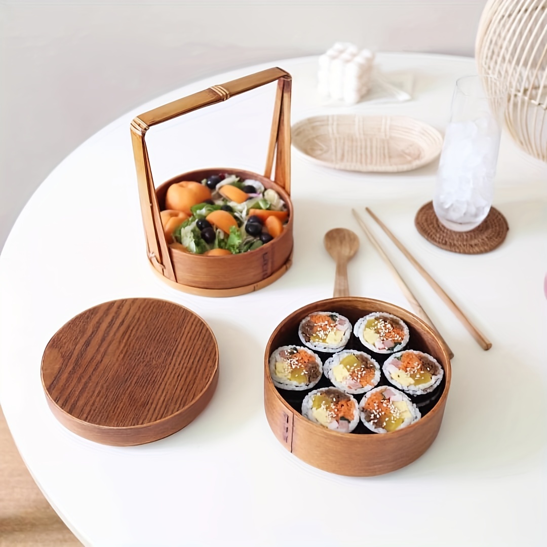 Japanese Lunch Box Oval Brown Wooden Sushi Lunch Box Simple - Temu