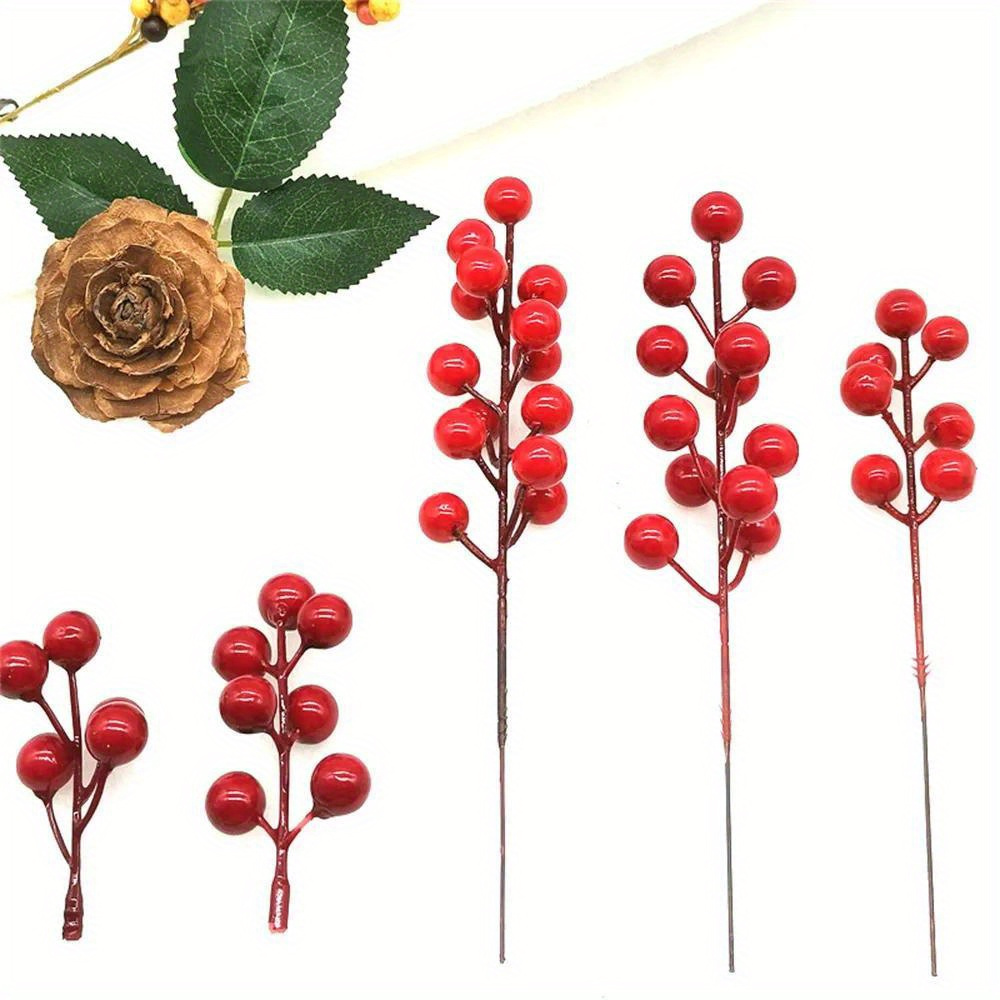 10PCS Christmas Berries Branches Simulated Berry Artificial Plant Foam  Beans Party Supplies Festival Desktop Ornament Wedding Favor