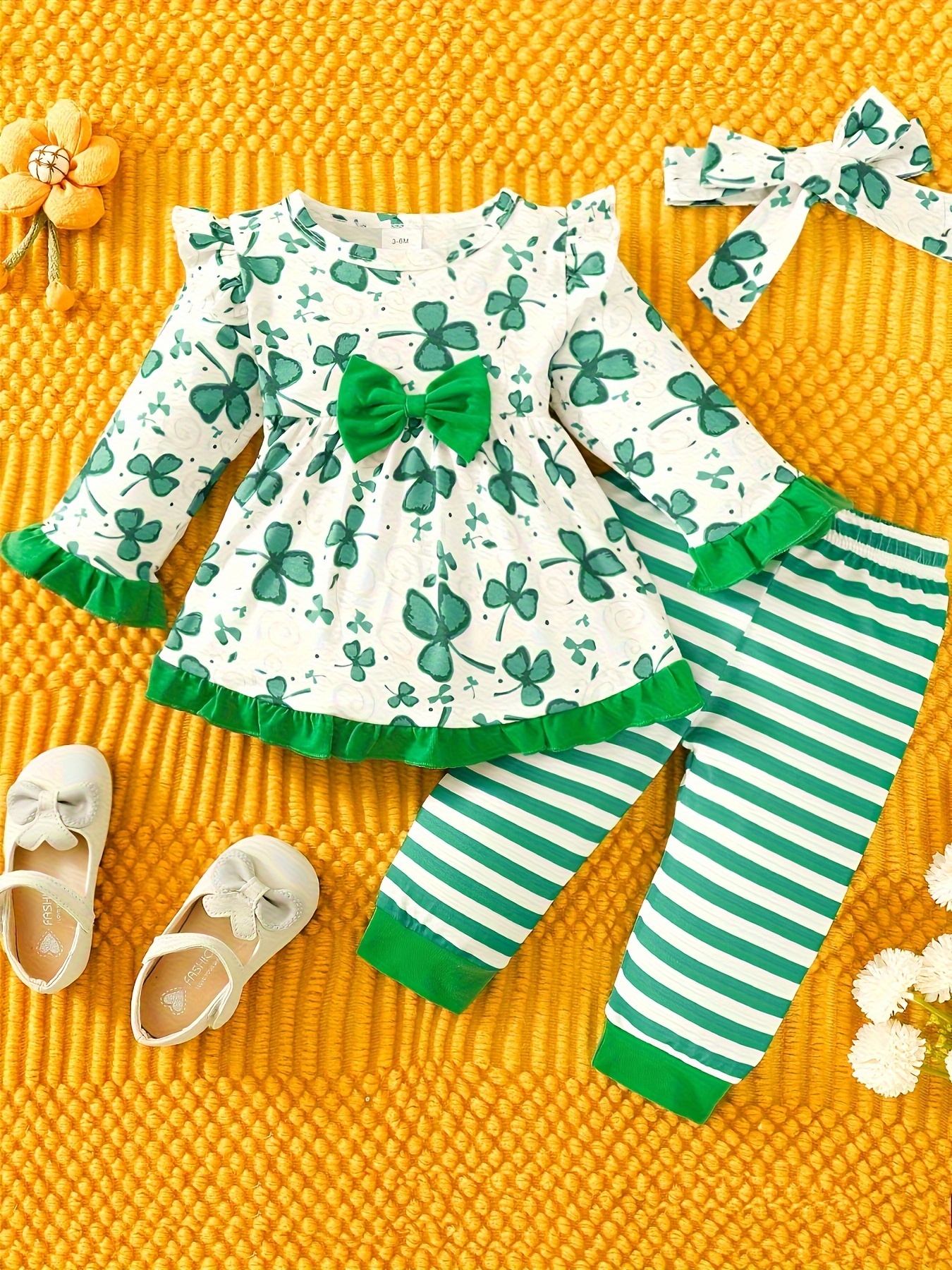  Conjunto de trajes para niñas de día con pantalones estampados,  ropa de camiseta para bebé, atuendo casual para niñas de San Patricio  (verde, 6-9 meses) : Ropa, Zapatos y Joyería