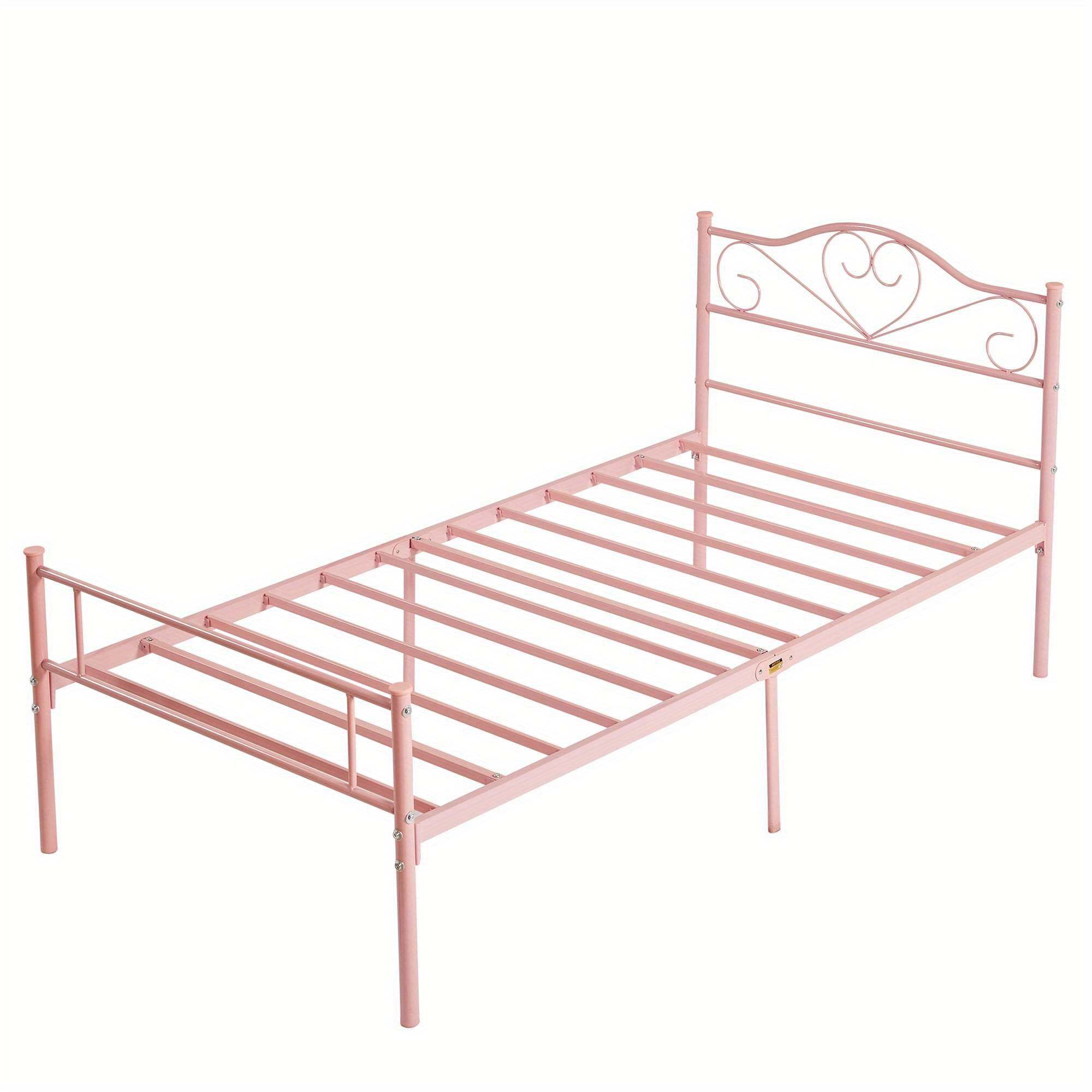 TEMU Twin Size Metal Platform Bed Frame, 14 Inch Underbed Storage, Bed Frame With Headboard And Footboard, Pink