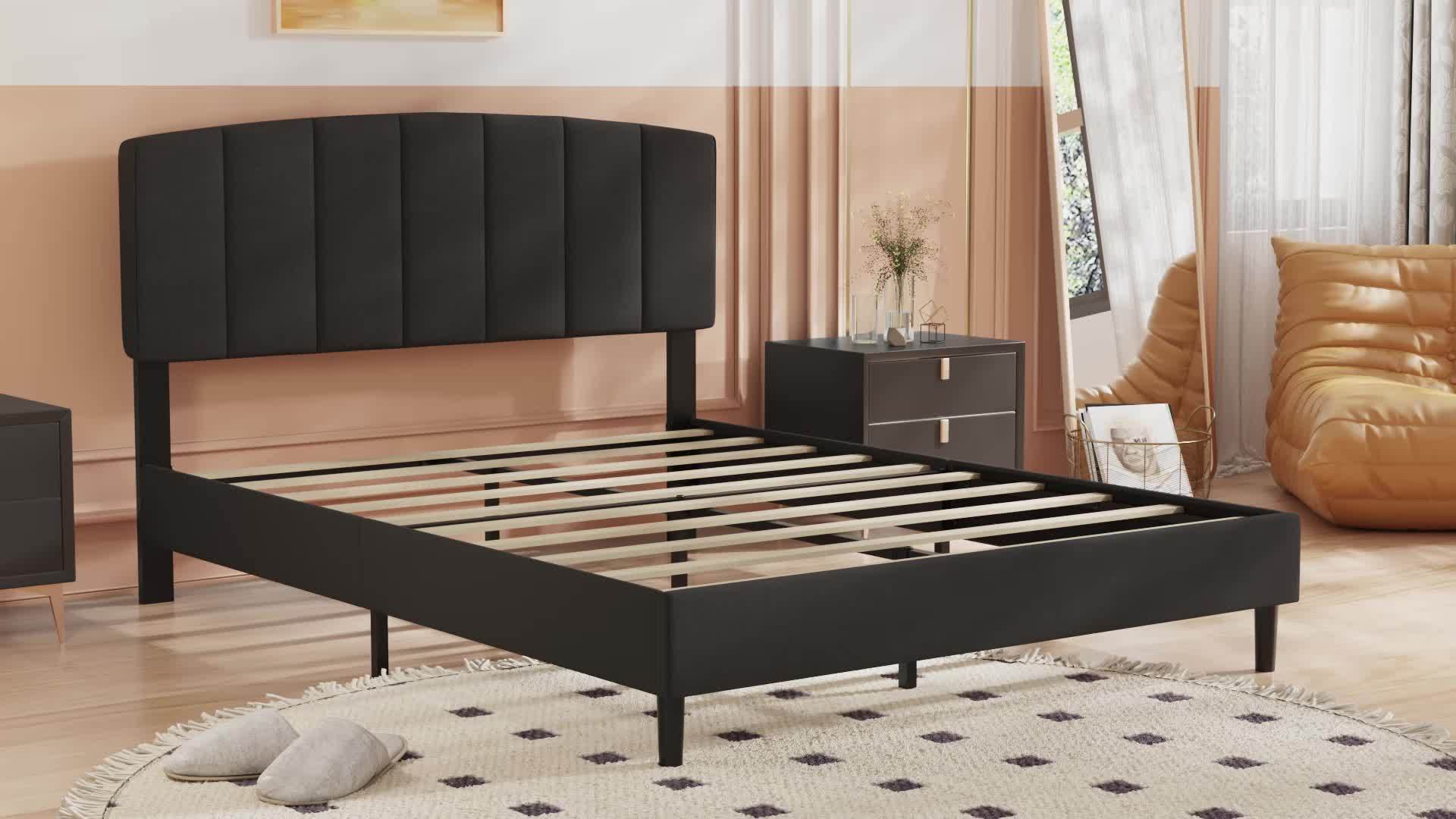 Upholstered Platform King Size Bed Frame Velvet Headboard - Temu