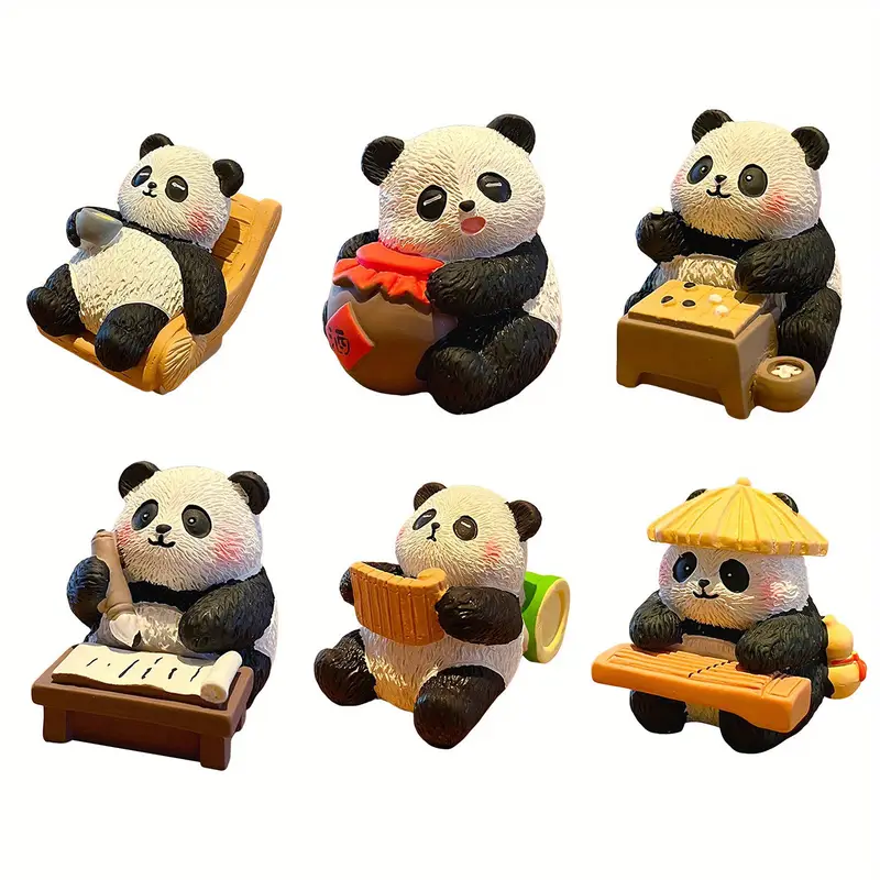 Figurine décorative de bureau en résine panda mignon pour chambre d'anniversaire 6 pièces détails 1
