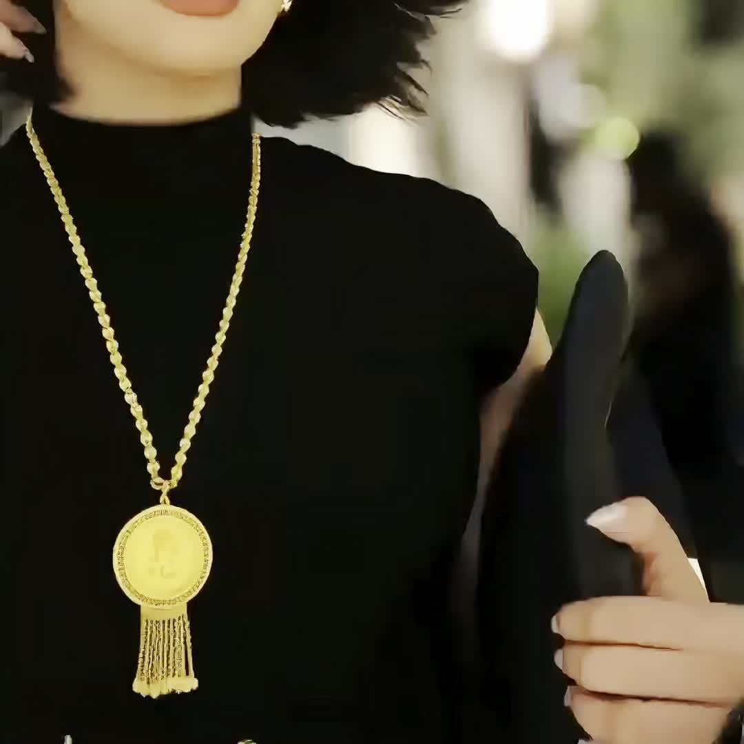 24K Plated Middle Eastern Ramadan Long Necklace for Women