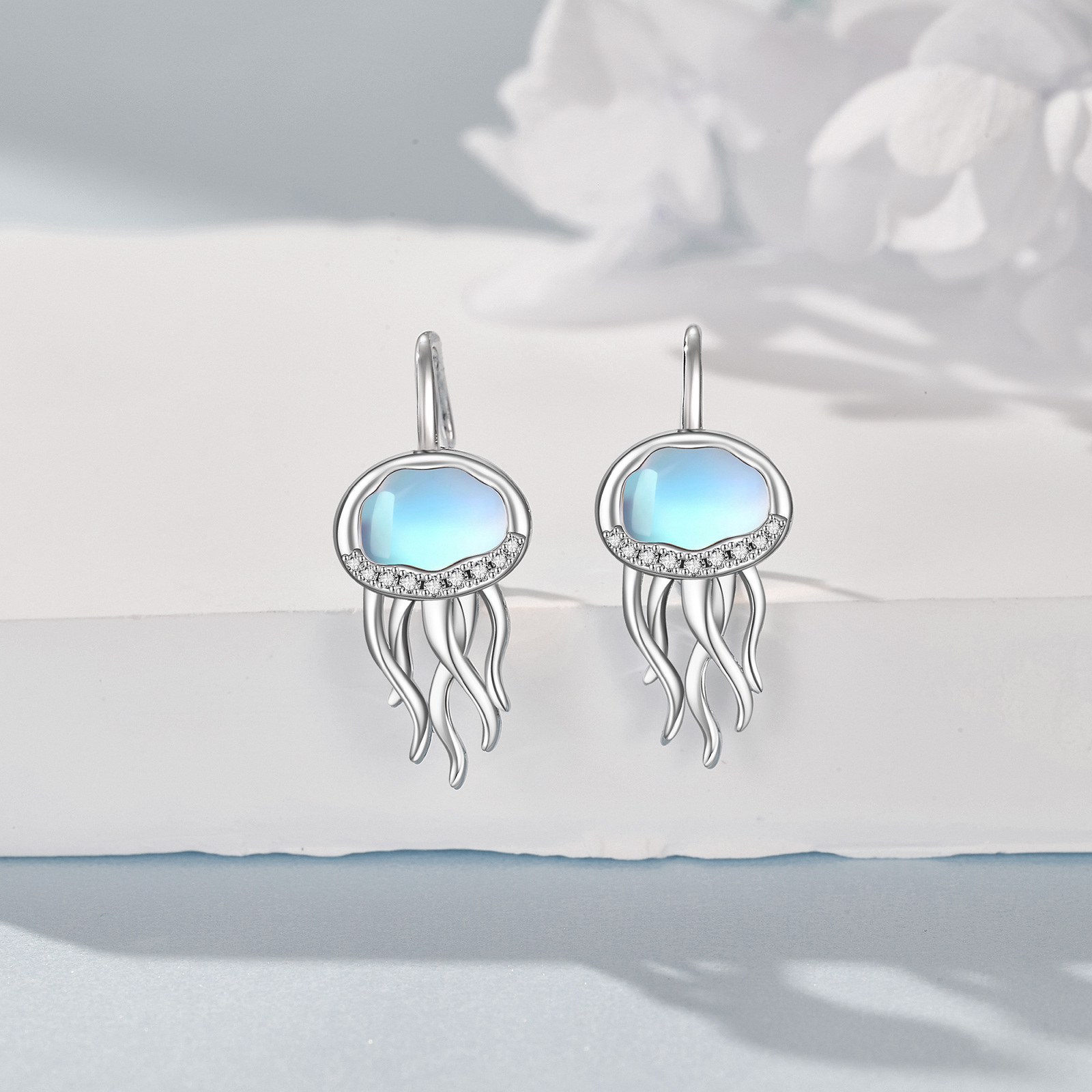 jellyfish earrings for women 925 sterling silvery synthetic   leverback earrings ocean hoop bohemia beach jellyfish jewelry Product details 0