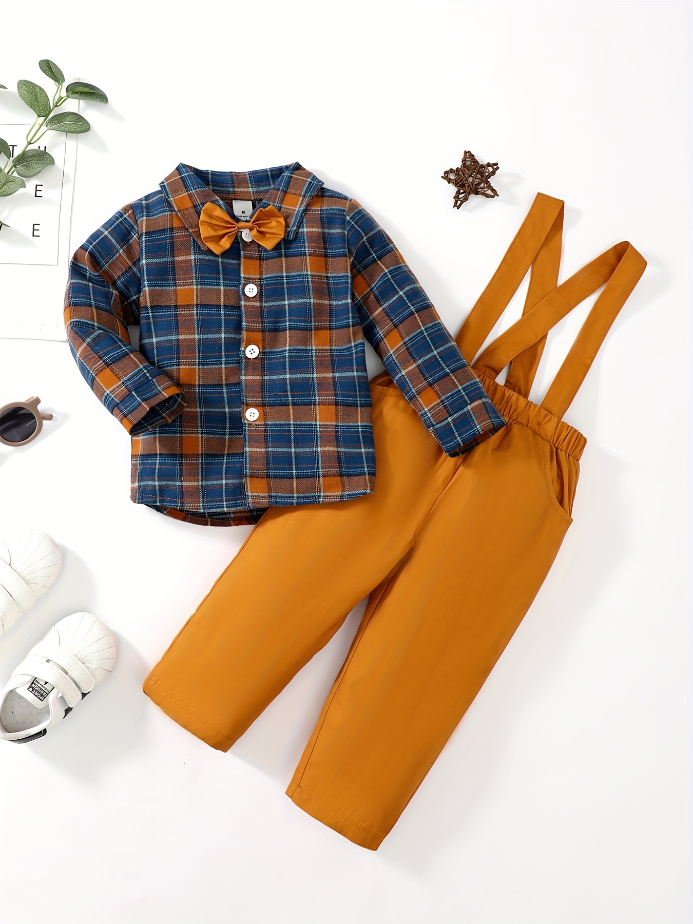 Baby Boys Plaid Stylish Matching Set Tees Top & Shorts Outfit - Temu