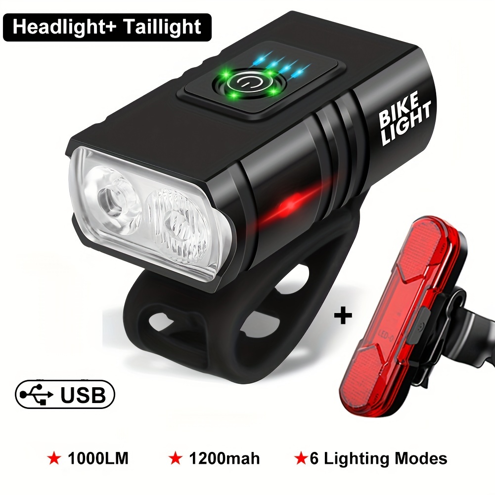  Luz delantera para bicicleta de 10000 mAh, recargable por USB,  potente linterna de luz de bicicleta MTB lámpara faro trasero accesorio de  bicicleta (color : LED 1 con luz trasera) 