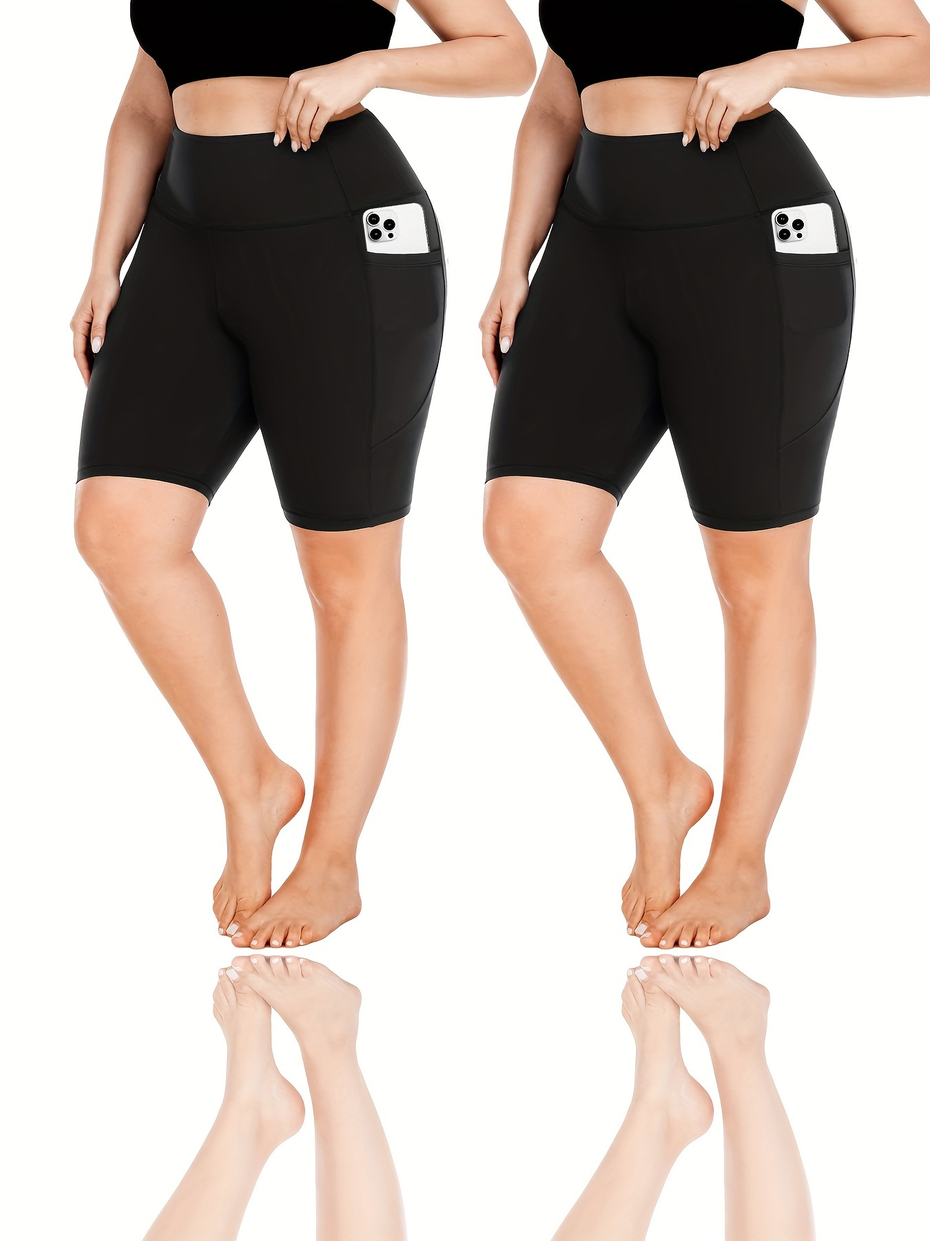 Plus Size Casual Shorts, Women's Plus Plain Solid Under Dress Mid Thigh  Soft Biker Shorts