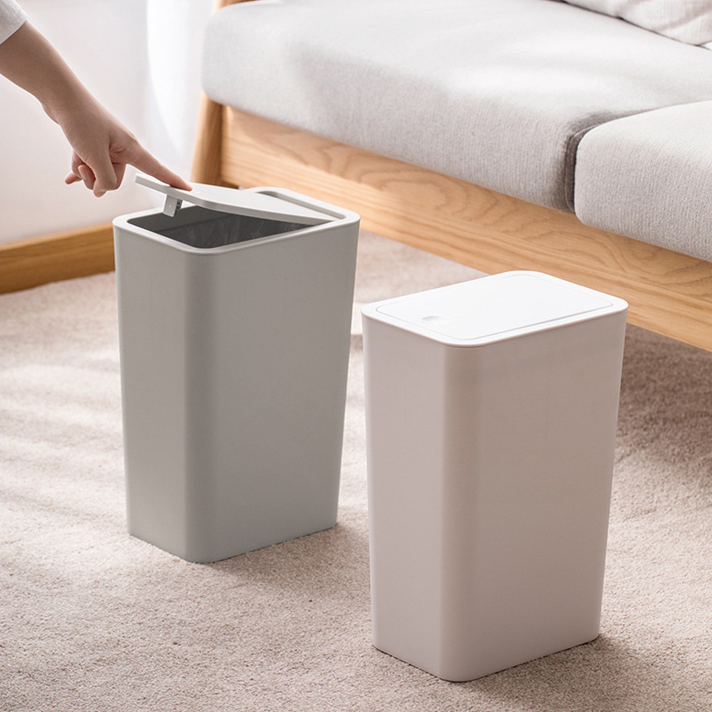Luxury Fashion White Gold Trash Can 15L Large-Capacity with Lid Dustbin  Living Room Sofa Side High Feet Garbage Bin - AliExpress