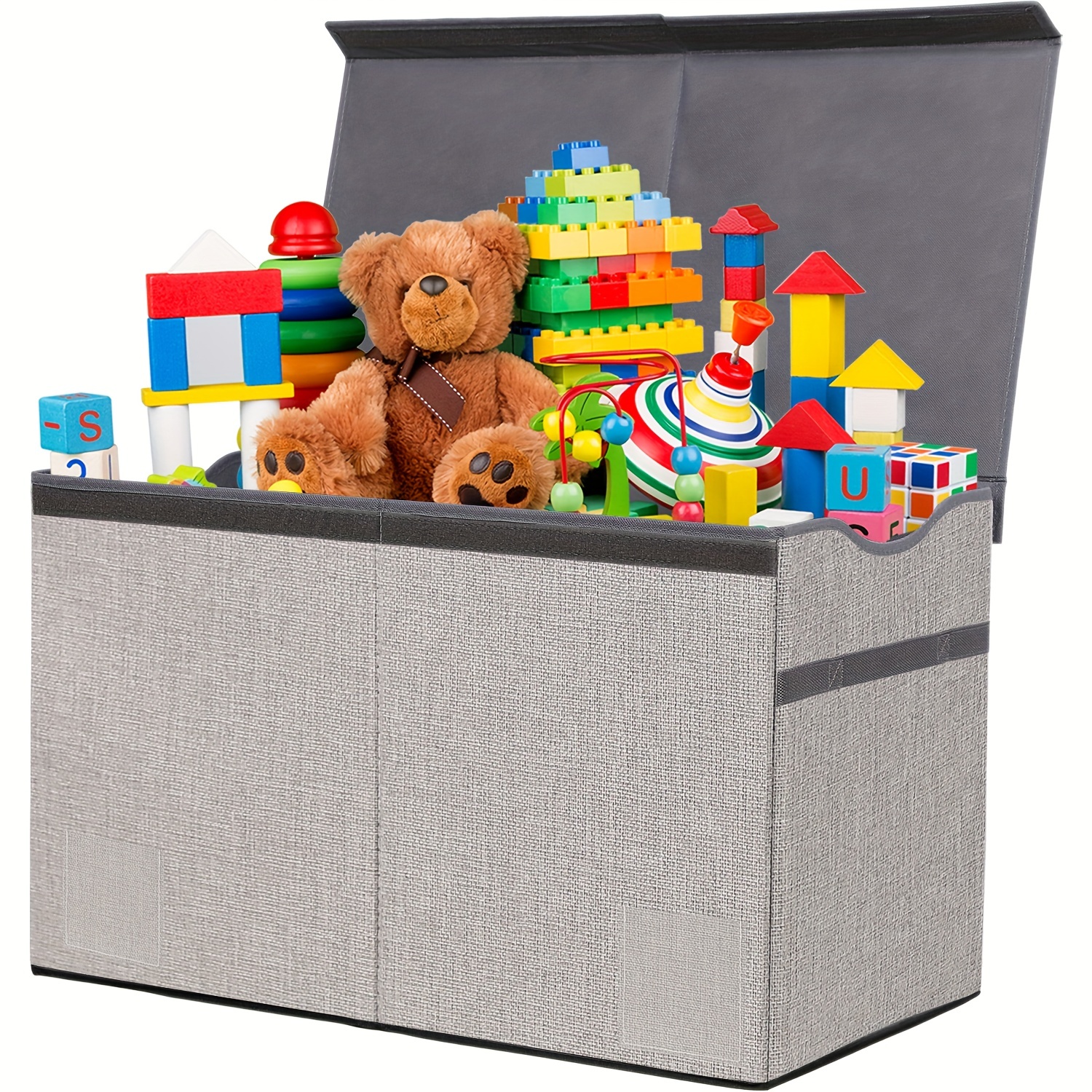  Caja de juguetes para niños, niñas, niños, organizadores  grandes de cofre de juguetes y cajas de almacenamiento con doble tapa  abatible, contenedores plegables para sala de juegos, guardería, armario,  sala de