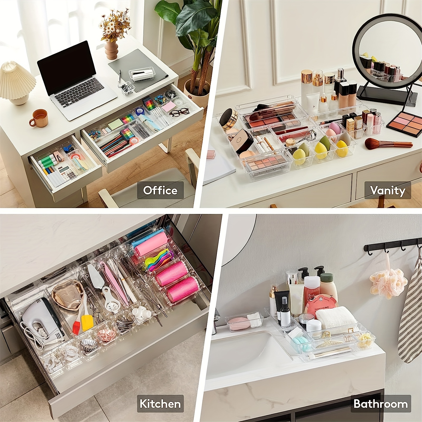 3-Drawer Plastic Organizer, Compact Vanity Organization Set, Clear