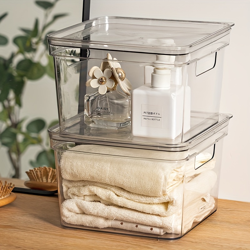 Stackable Plastic Storage Bins With Handle, Transparent Tableware Organization  Storage Box, Medium Size, Lidless Plastic Stackable Storage Box, Suitable  For Refrigerators, Freezers, Cabinets, Toys, Etc., Home Kitchen Supplies -  Temu