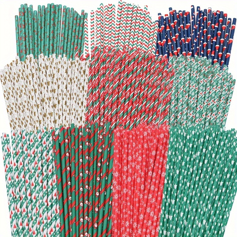 25PCS Christmas Paper Straws 8 Styles Striped Christmas Tree