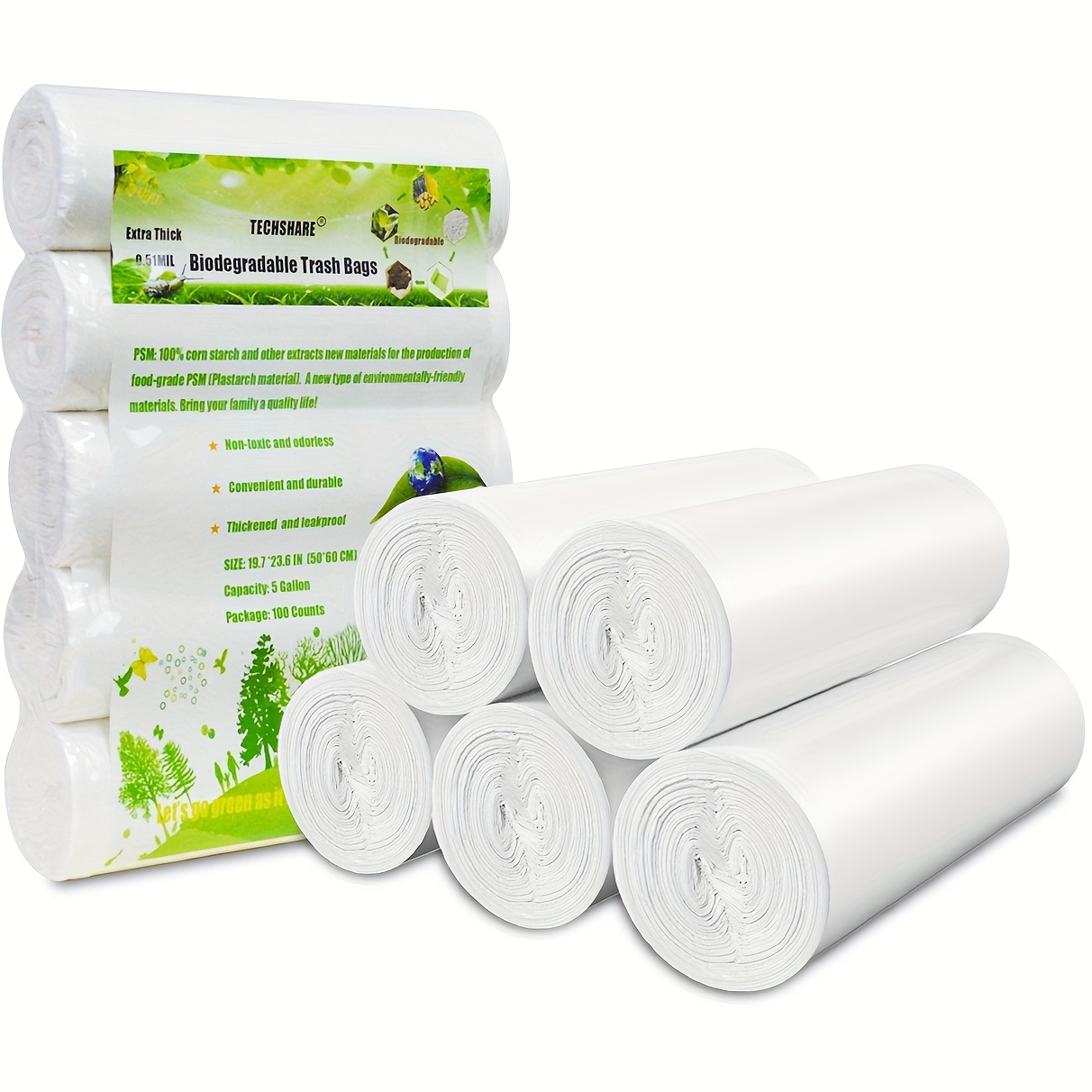Biodegradable Trash Bags. Disposable Garbage Bags - Grass Green And White -  Thickened For Kitchens, Bathrooms, Living Rooms, And Offices -  1.2/2.6/4/8/13 Gallon Capacity - Temu