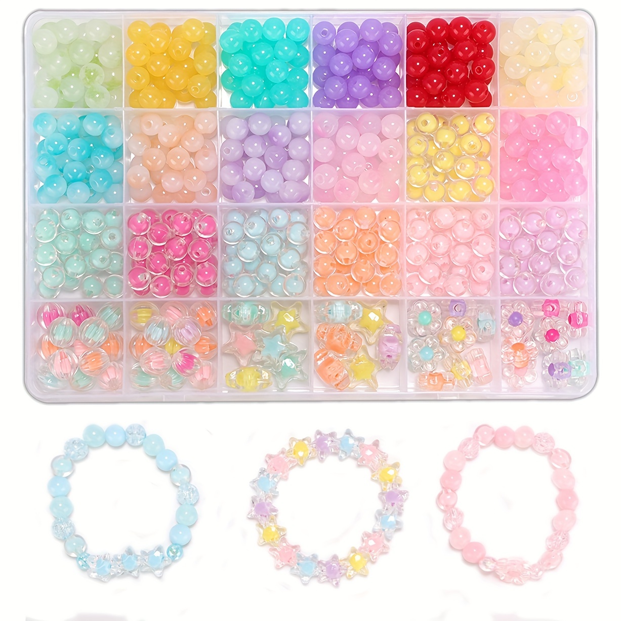 1 Box, Round Glass Crackle & Acrylic Beads Set, 8mm 24 Colors Imitation  Crystal Beads Kit, For DIY Bracelet Making For Beginners Girls DIY Crafts
