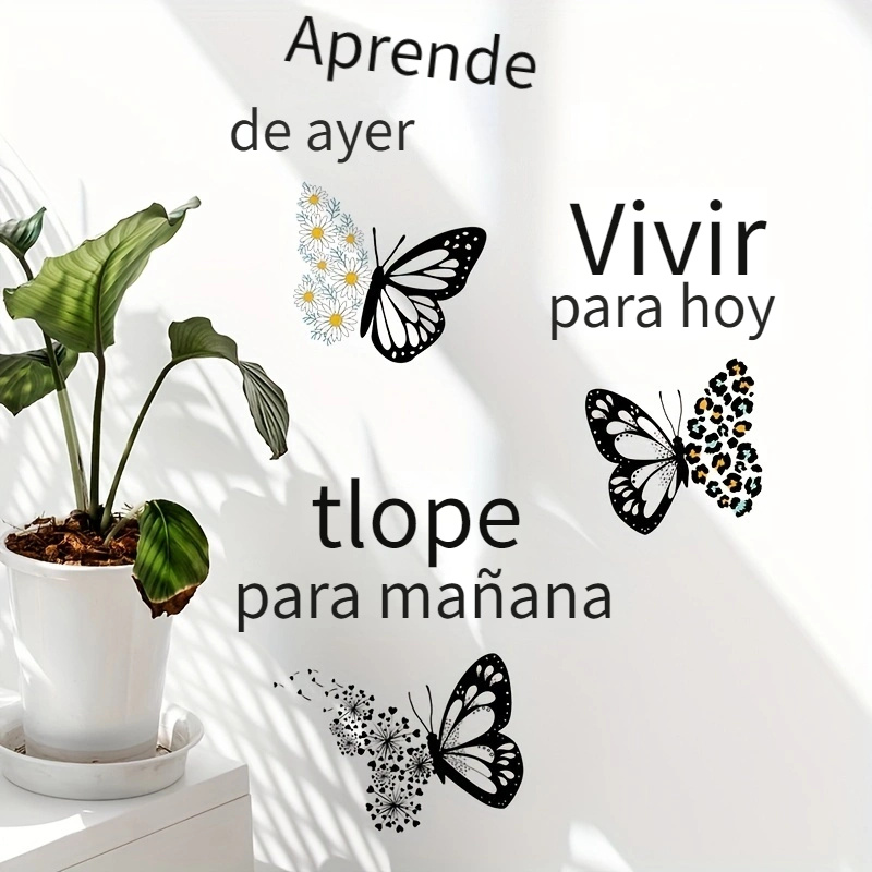 1pc Adhesivo Pared Adhesivo Pared Mariposas Flores Negras - Temu