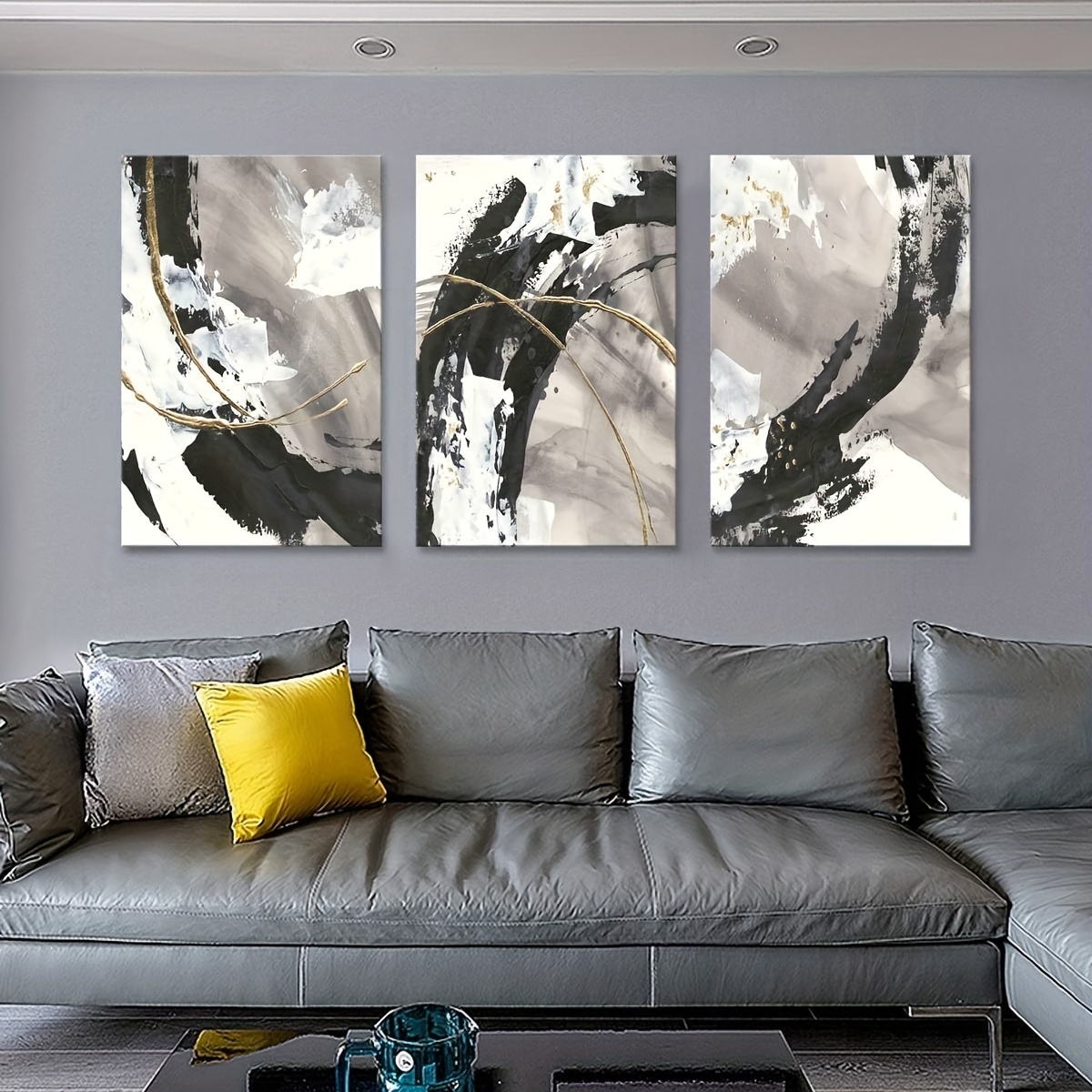 3pcs Framed Minimalist Style Canvas Paintings, Black And White Art  Landscape And Blue Stone Reflection Decorative Art Painting, Living Room  Home Offic