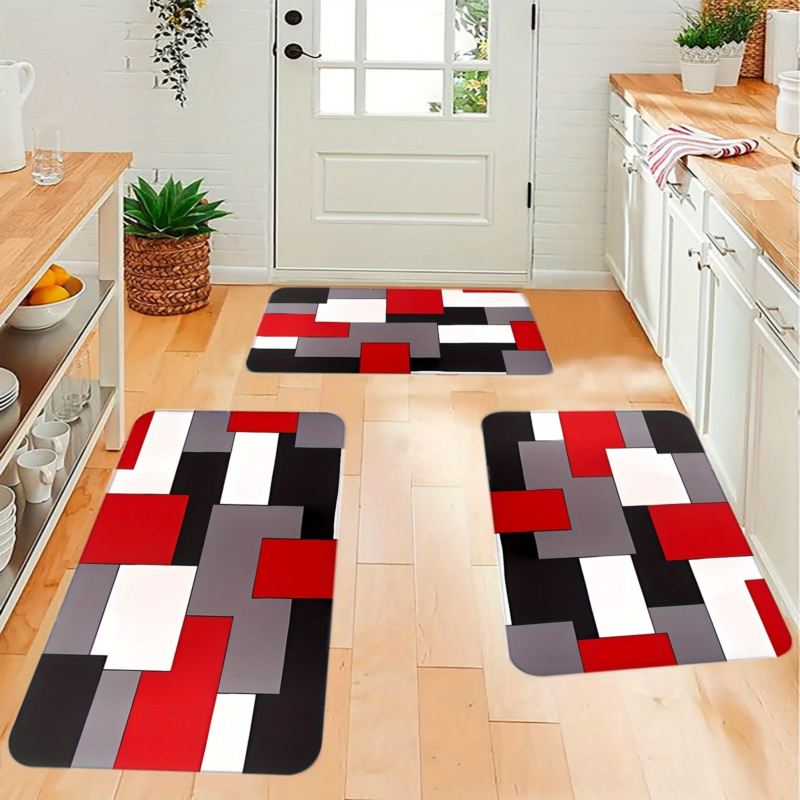 Color Block Pattern Carpet Door Floor Mat Kitchen Rug - Temu