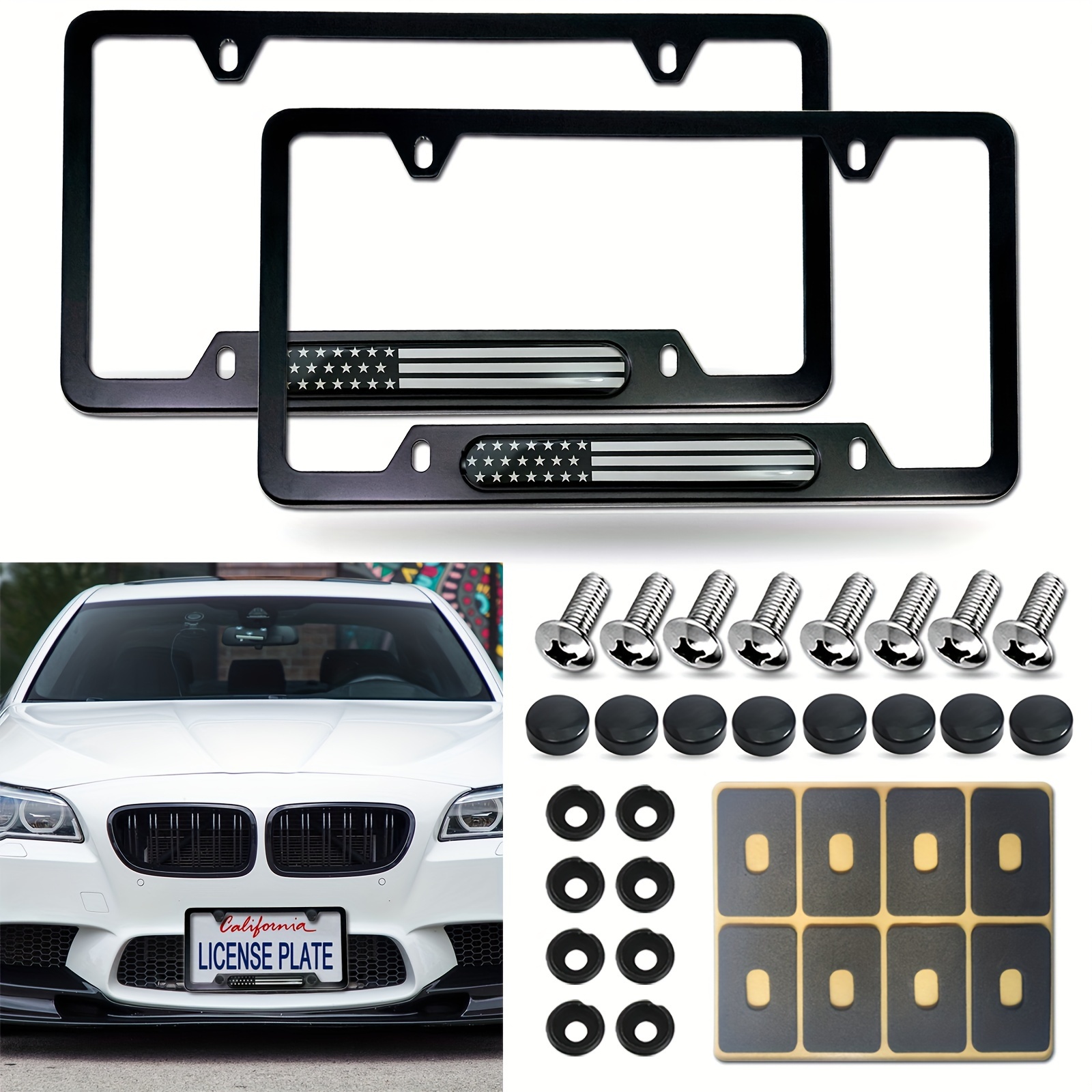 Carbon Fiber Pattern License Plate Frame Black Smoked Tinted - Temu