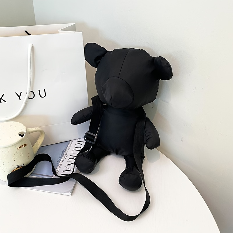 Letter Print Bear Doll Shape Shoulder Bag, Zipper Faux Leather Crossbody  Bag, Creative Novelty Bag - Temu