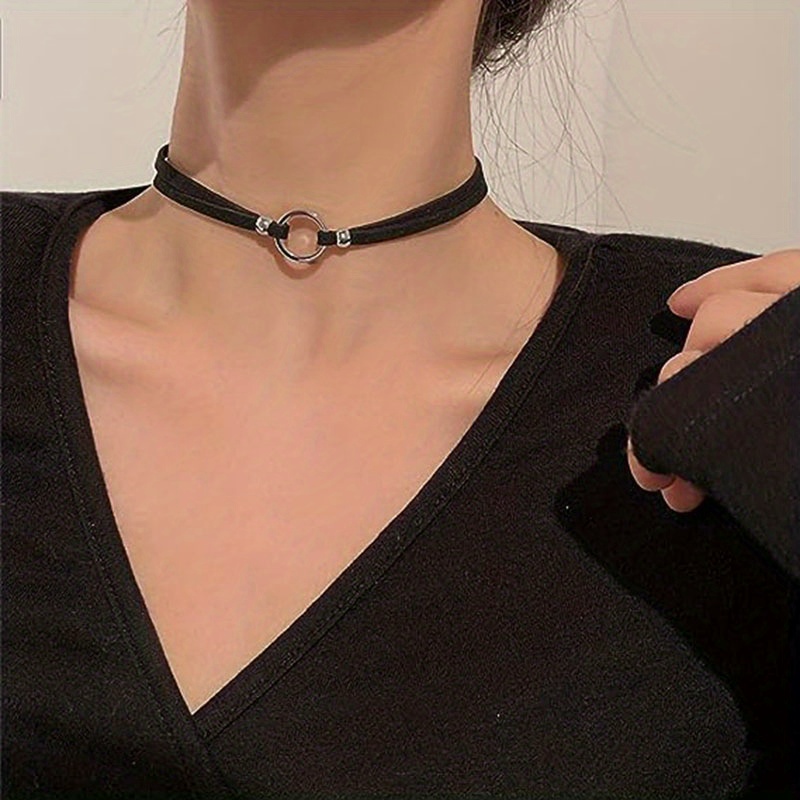 Sexy Women Pink PU Leather Bowknot Traction Rope Metal Link Chain Bell  Pendant Punk Collar Choker