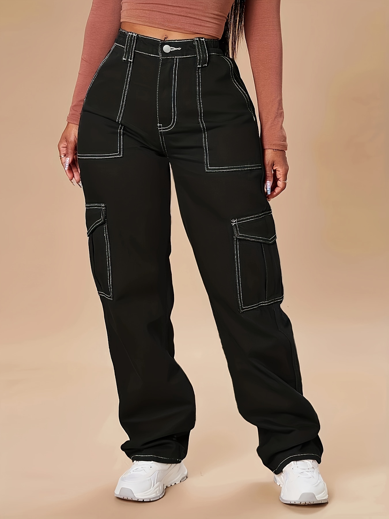 Black Cargo Pants Woman - Temu