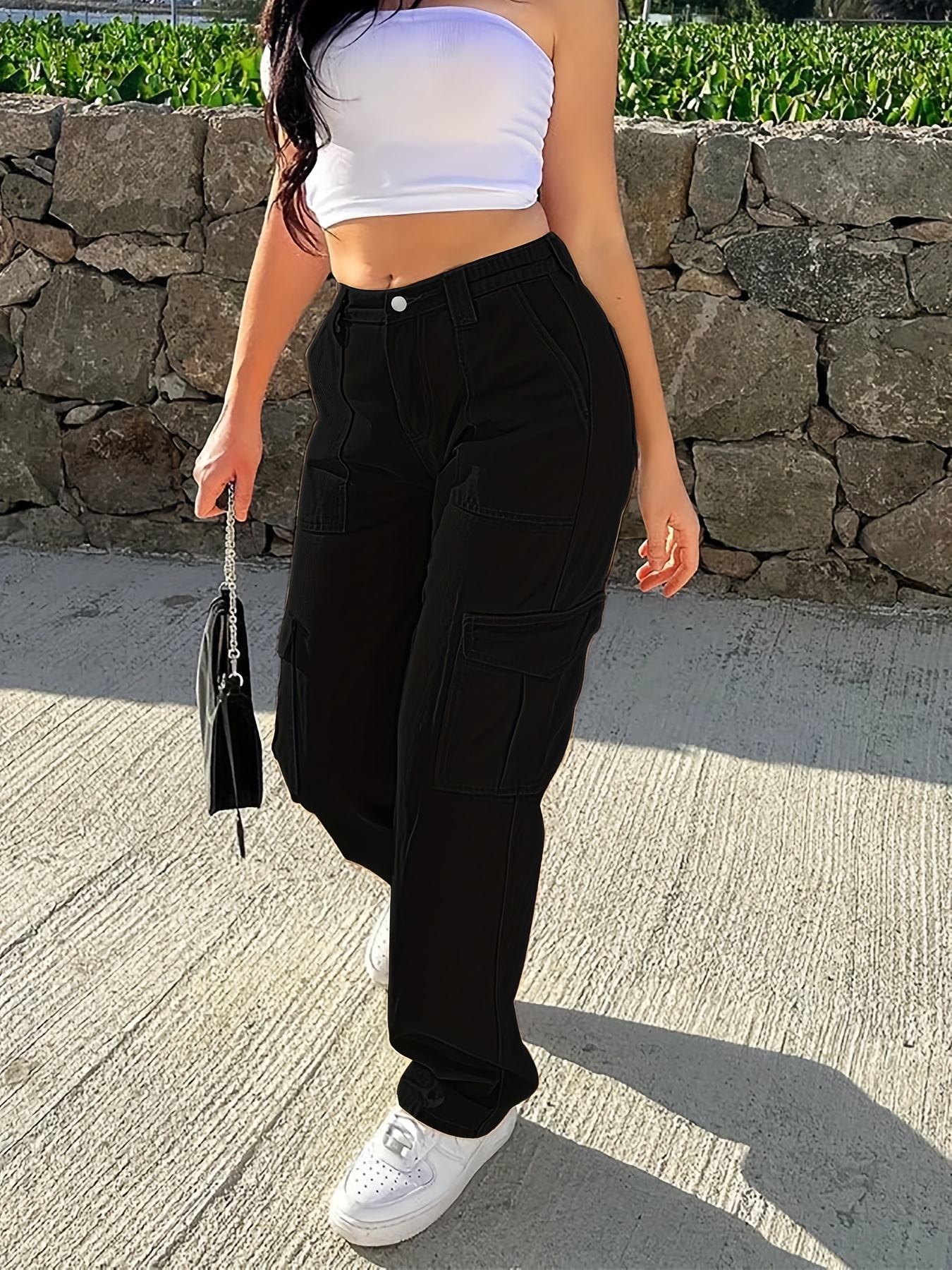 Black Loose Fit Cargo Pants - Temu