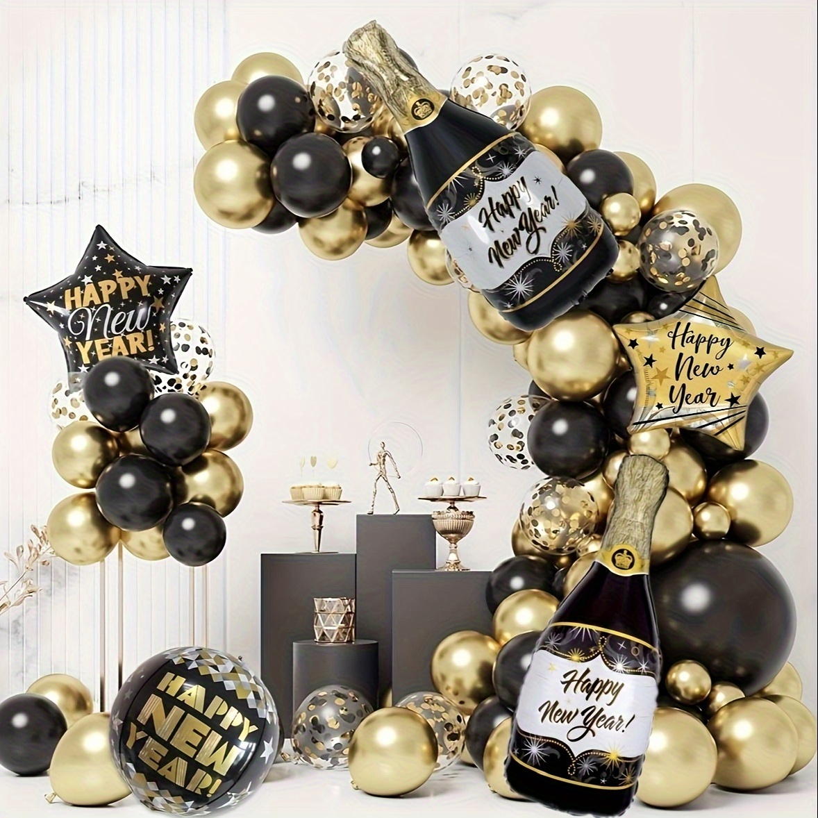 121pcs Globos negros dorados Kit de guirnalda de arco para la decoración de  la fiesta de Navidad