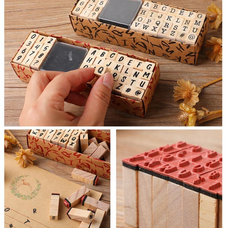 40 Piece Wooden Rubber Stamps Kits Alphabet Stamps Set Alphabet Stamps Set  of Capital Letter Number