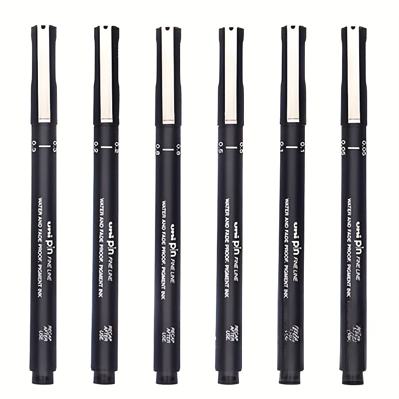 6PCS Black Uni Pin Fineliner Drawing Fine Liner Comic Needle Pens 0.05mm -  0.8mm