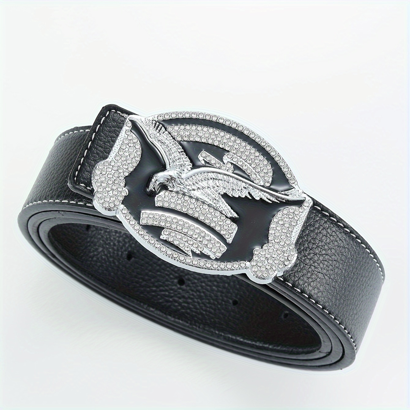 Men's Rhinestone Large Size Leather Belt With Extended Beads - Temu