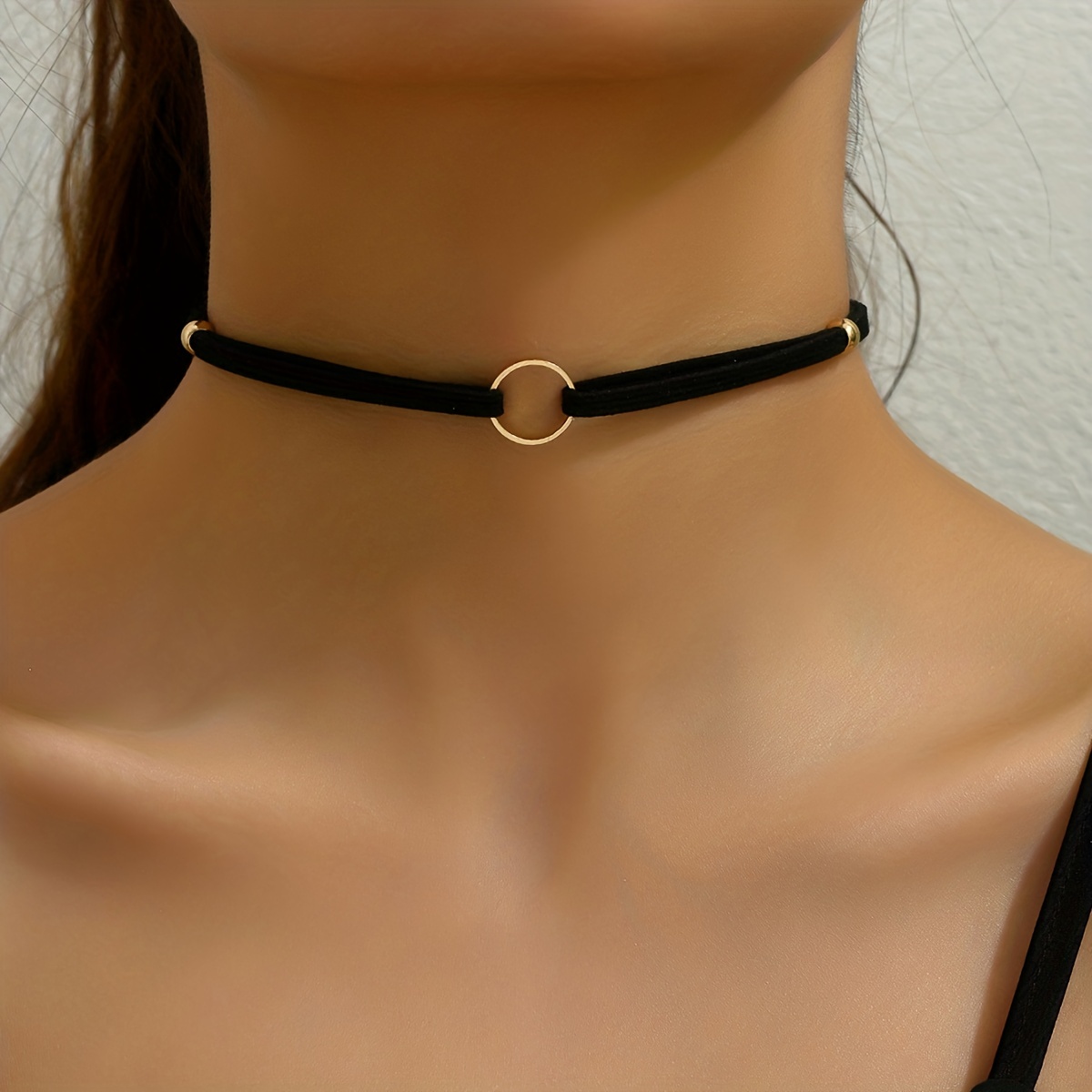 Black Velvet Collar Choker with Golden Long Strip Pendant Women's Sexy Necklace,Temu