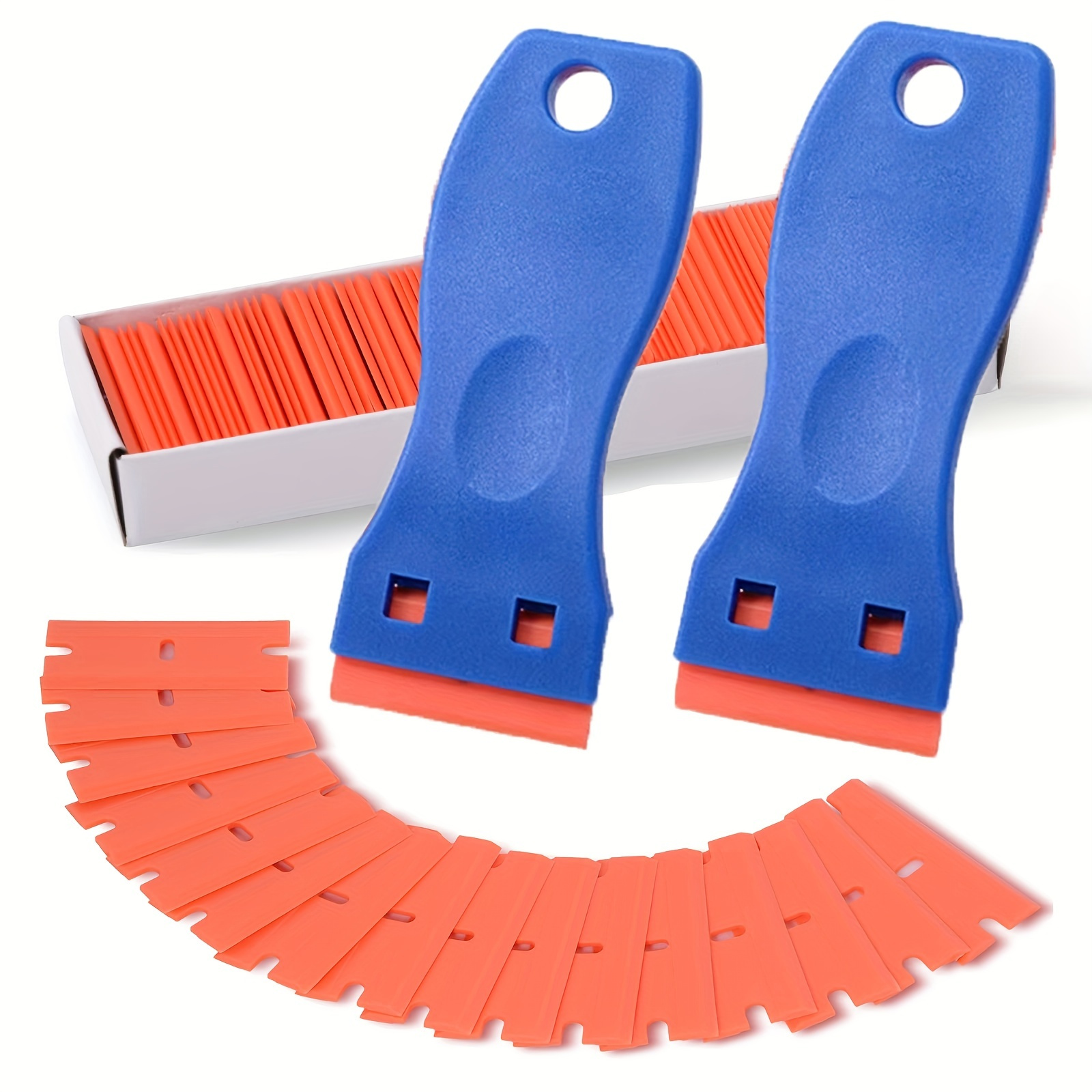 Plastic Razor Blade Scraper, 2PCS Scraper Tool with 60PCS Plastic Blades,  Cleaning Scraper Remover for Stickers, Decals, Adhesive, Labels, Paint,  Glass, Car, Window, Stove Top, Caulk, No Scratches 