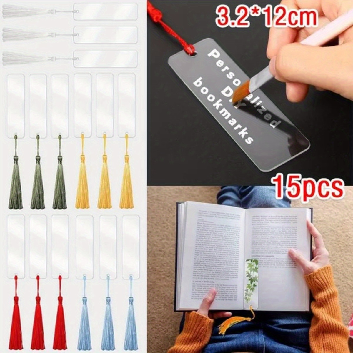 15pcs Rectangle Acrylic Bookmark Blank Clear DIY Unfinished Book Markers  Handmade With Colorful Tassels Ornaments Crafts Decors - AliExpress