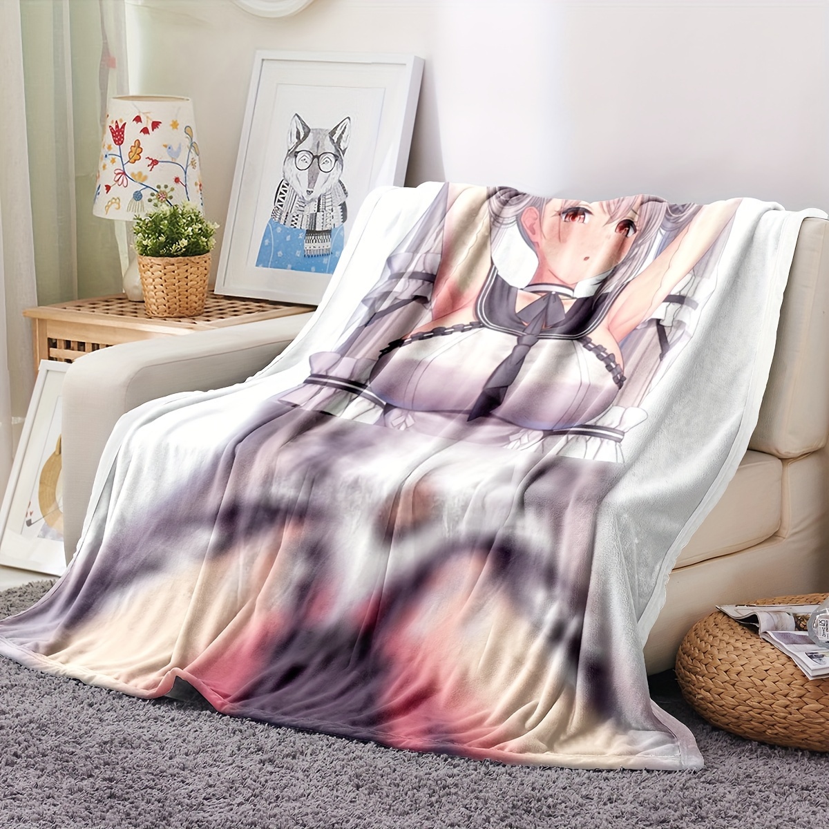 Anime Blanket Gifts for Girls Boys-50x60 Inches Soft Flannel Blanket Anime Gifts for Teen Girls Kids Comfy Anime Lover Stuff Kawaii Anime Room Decor